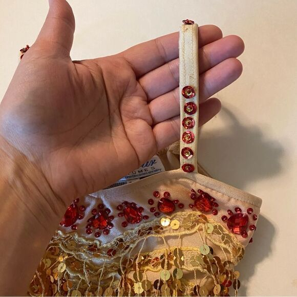 Glamour dance costume 2 piece red jewel gold fringe tutu dress small child SC - Picture 6 of 15